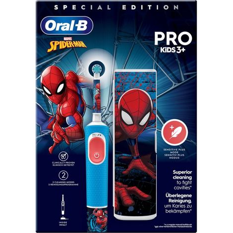 Oral-B Vitality Pro Kids Spiderman Kind Rotierende-vibrierende Zahnbürste Blau, Rot