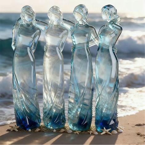 Statuette Soeurs - Résine Style Verre de Mer - Trois Figures Féminines Bras Entrelacés - Décoration Intérieure Maison ou Plage - Cadeau Commémoratif pour Femmes - Unité (1/5)
