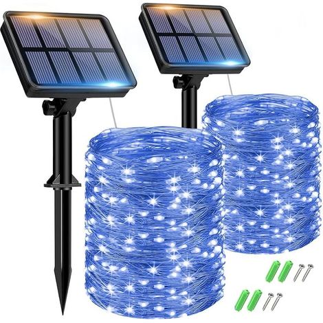 2 Stück 15+2M Solar Lichterkette Aussen, Solarlichterkette Außen Wetterfest 8 Modi IP65 Wasserdicht Kupferdraht Außen Solar Outdoor für Garten Terrasse Baum Hof Party Blau (1/5)
