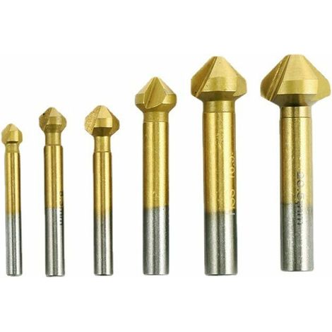 Jeu de 6 Fraises Coniques HSS Revêtement Titane 90° Queue 6,3-20,5mm pour Bois Métal Plastique (1/4)