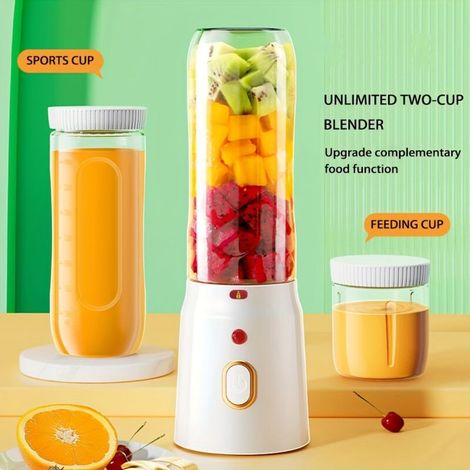 Extracteur de jus 450 ml (2 tasses incluses) — Mini-mixeur portable rechargeable par USB, conçu pour les jus fraîchement pressés. (1/5)