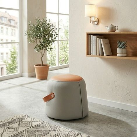 Sgabello moderno con manico in PU, sgabello imbottito con rivestimento in PU, ottomano multifunzionale per soggiorno e camera da letto (1/5)
