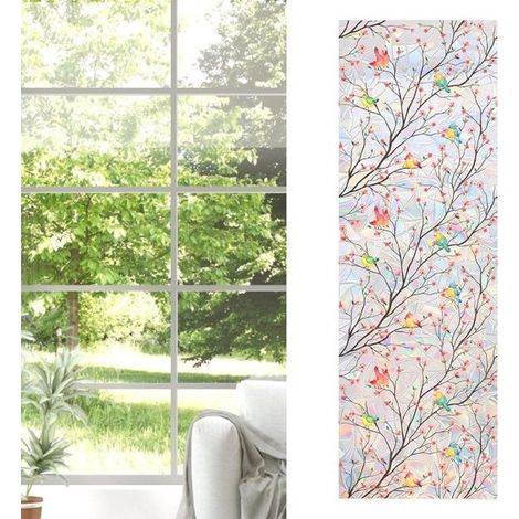 Pellicola per finestre elettrostatica con motivo uccelli in vetro colorato, 40x120 cm, per la privacy. (1/5)