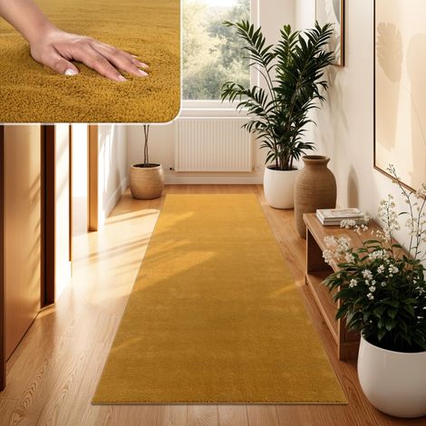 Tapis Salon Moelleux Ultra Doux à Poils Courts - Antidérapant, Lavable, Confort Idéal pour Salon et Chambre, Dimension:100x200 cm, Couleur:Jaune (1/5)