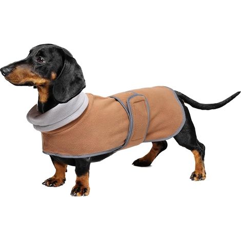 Dog Coat Winter Fleece Coat for Dachshund Mini Dachshund Coat Warm Pullover for Dogs with Stand Collar Jacket for Puppy with Adjustable Belt Brown M (1/5)