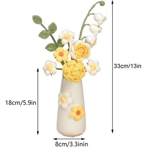 Handgestrickte künstliche Wollblume mit Keramikvase, ideal als Geschenk. (1/5)