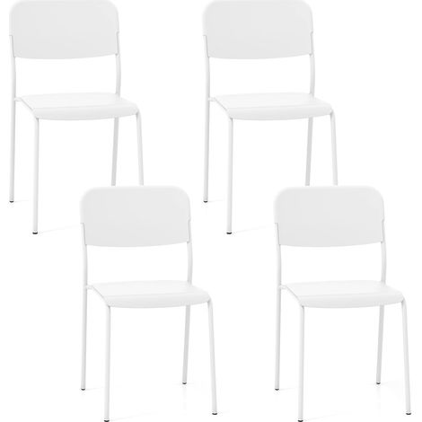 Costway – Lot de 4 chaises empilables blanches – Dossier incliné – Pieds en métal – Hauteur d'assise 46 cm – Siège en PP pour usage intensif (1/5)