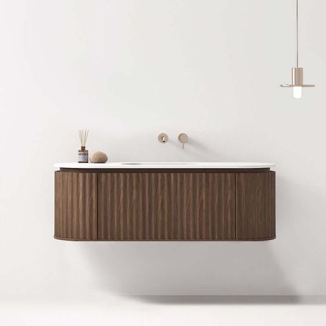 Mobile Bagno Sospeso 140 cm Rovere Scuro Sospeso Senza Specchio - Reid (1/5)