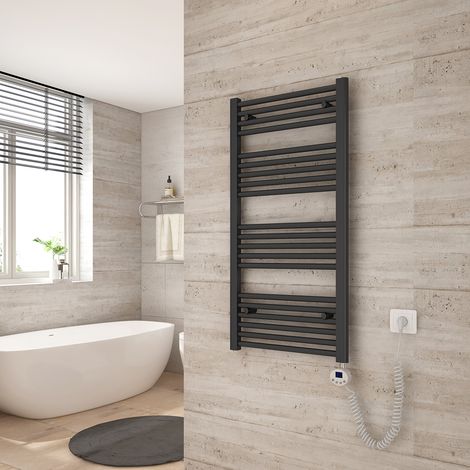 Heilmetz Badheizkörper Elektrisch Handtuchwärmer mit Digitalem Thermostat mit Timer-Funktion Gerade Handtuchtrockner 100x50cm Anthrazit 500W (1/5)