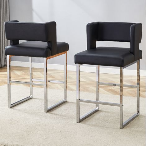 2 Barhocker 48x53,3x91,4 cm aus Metall und PU in Schwarz/Silber, gepolstert – MEUBLIV (1/5)
