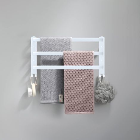 Porte-Serviettes Mural Porte Serviette Salle de Bain étagère Serviette avec Crochets Porte-Serviettes Aluminium étagère Serviette pour Cuisine, Salle de Bains, Hôtel (Blanc, 40CM) (1/5)