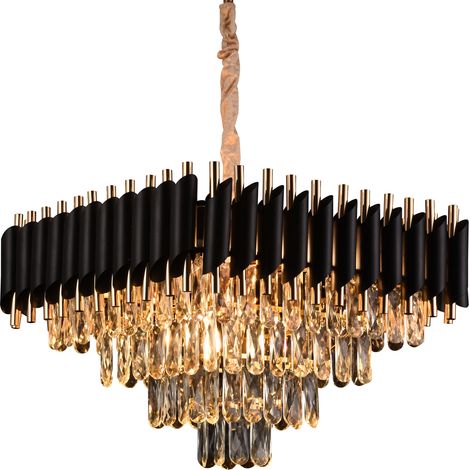 Lustre Cristal 5XE14 38X35 Reglable Dore Noir Metal Cristal (1/2)