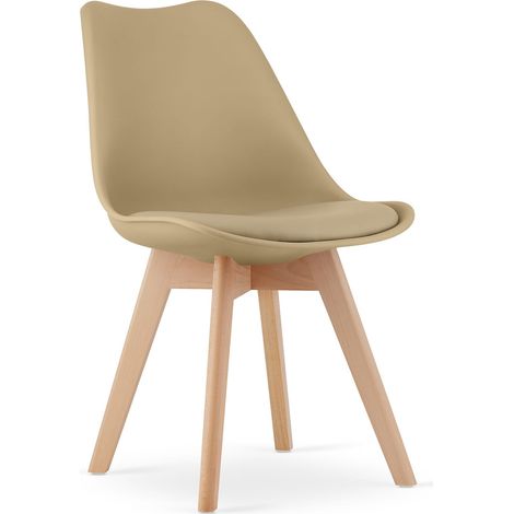 Sedia Mark scandinava in polipropilene beige scuro con gambe in faggio (1/5)