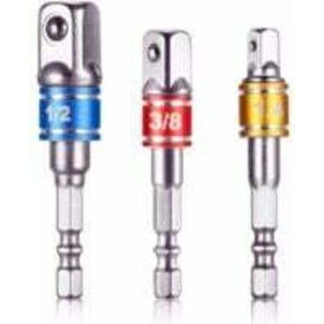 Adattatori con attacco quadro per trapani/avvitatori a impulsi. Set di 3 adattatori per mandrino con attacco quadro da 1/4", 1/2", 3/8" in acciaio al cromo vanadio. (1/4)