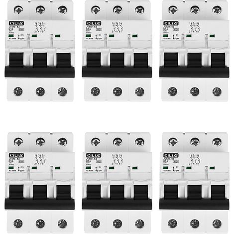 Lot de 6 Disjoncteur Magnétothermique Tripolaire CILIA (3P) 400V Triphasé Courbe C, 6kA Disjoncteur Modulaire 3 Modules pour Tableau Électrique et Rail DIN, 16A