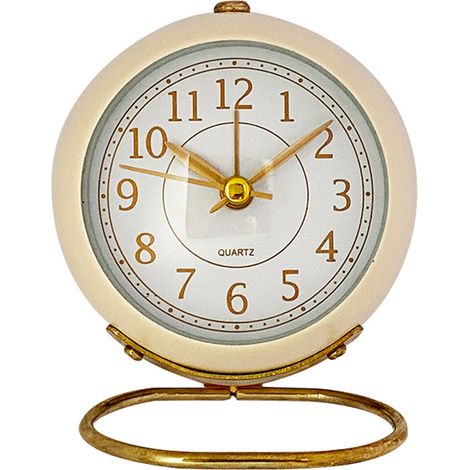 Réveil analogique, petite horloge de table silencieuse, réveil rétro classique sans tic-tac (beige). (1/5)