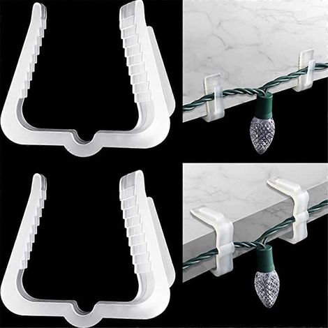 Lot de 100 pinces pour guirlandes lumineuses de Noël, crochets extérieurs, suspension blanche (1/5)