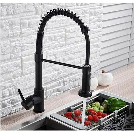 Kitchen Sink Mixer Tap Black Copper Faucet Mono Taps Swivel Pull Out Spray Spout (1/5)