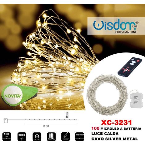 TRADE SHOP - Catena Luminosa 100 Microled A Batteria Cavo Silver Metal Luce Calda Xc-3231 -