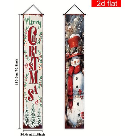 Bannière décorative à carreaux avec le Père Noël et un nouveau couplet de Noël 2026 - 180 x 30 cm - SDJDL-8