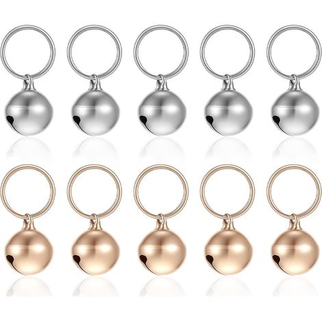 Lot de 10 clochettes pour collier de chat et chien - Petites clochettes pour chiot et chaton - Accessoires en métal - Son clair (argenté, doré) (1/5)