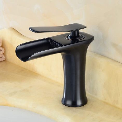 Robinet de lavabo cascade noir, mitigeur de salle de bain, tuyau d'alimentation en eau non inclus.