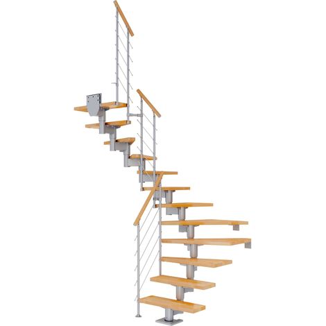 Dolle Mittelholmtreppe Cork Buche, lackiert 1/2 gewendelt 75 cm breit für GH 222 – 270 cm UK Metall Perlgrau mit Geländer