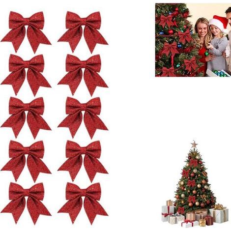 10 Sparkly Christmas Tree Knots, Small Decorative Bows for Wreaths and Garlands.