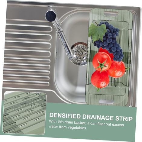 Panier égoutteur extensible pour cuisine, lavage légumes et fruits, utilisation sur évier et salon, couleur verte (1/5)
