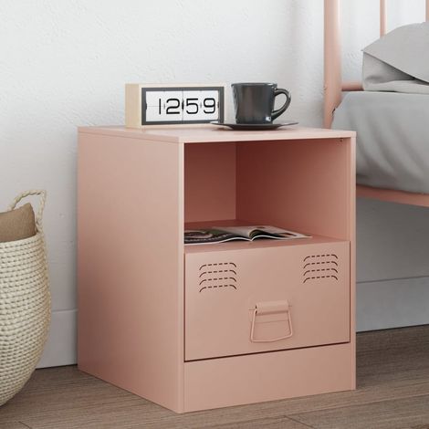 Table de chevet  Table d'appoint  Table de nuit rose 34,5x39x44 cm acier CFW30976 (1/5)