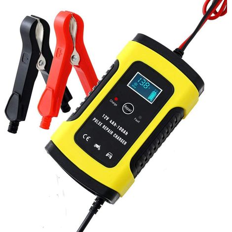 Chargeur de Batterie Moto, 6A 12V Intelligent, Affichage LCD, Prise Standard Européenne avec Protections Multiples pour Batterie de Voiture, Moto, Tondeuse à Gazon ou Bateau, Rouge (1/5)