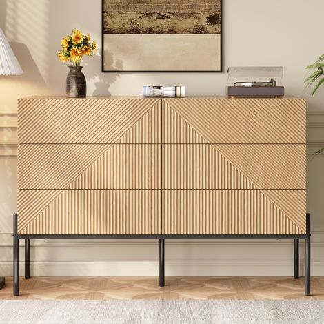 Buffet et enfilade-texture 3D-six tiroirs-meuble polyvalent salon/salle a manger-115,5x38x75cm