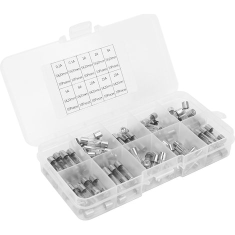 Sortiment mit 100 Glassicherungen für industrielle Anwendungen, 5 x 20 mm, 0,2/0,5/1/2/3/5/8/10/15/20 A (1/5)