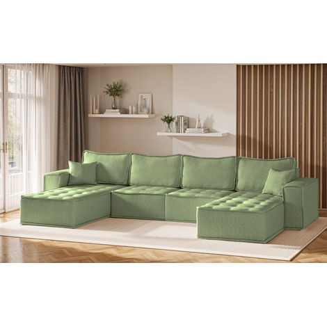 Wohnlandschaft Sofa U-Form Modulsofa-Set 4-teilig SANDE Stoff Alpine Hellgrün (1/5)