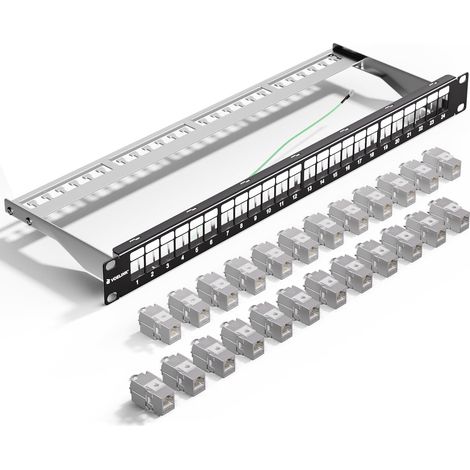 Modular Patch Panel 24 Ports with 24 Keystone RJ45 CAT6A Shielded RJ45 Keystone modules with gold contacts ensure a stable throughput of 10Gbps (500MHz) (1/5)