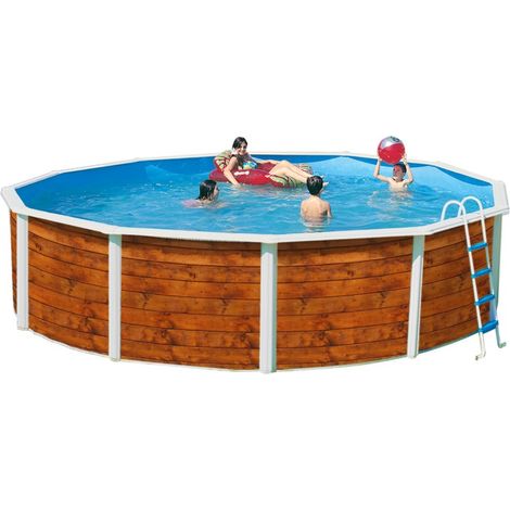 Kit piscine hors-sol acier Toi ETNICA ronde Ø5.50 x 1.20m décor bois (1/4)