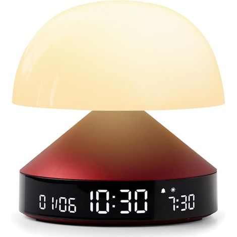 Lexon Reveil matin lumineux, simulateur d'aube et crépuscule, 5 sons naturels, lampe de chevet LED veilleuse et luminothérapie - Rouge Sombre (1/5)
