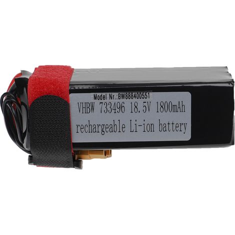 vhbw Batterie compatible avec XT60 connecteur pour modéle RC par ex. voiture de course, avion (1800mAh, 18,5V, Li-polymère, 108 x 36 x 34 mm)