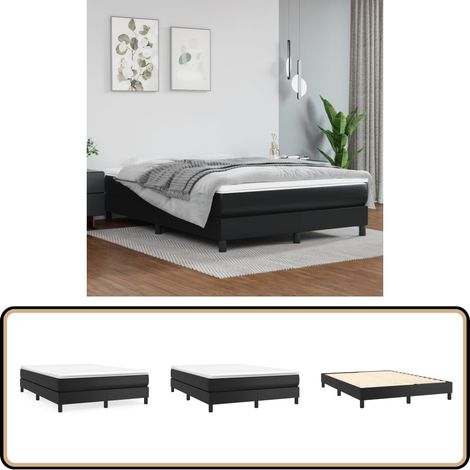 Bettgestell Schwarz 140x200 cm Kunstleder - Schlafzimmermöbel - Bettgestell - Doppelbett - Kunstlederbett - Schwarzes Bett (1/5)