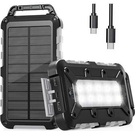 Batterie Externe Solaire 10000mAh, PD22.5W Chargeur Solaire Power Bank Portable USB C 3A Charge Rapide avec 3 Ports, Câbles et Lampe pour Smartphone, Tablette, Camping et Plus (1/5)