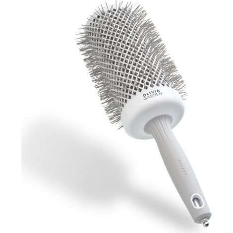 Olivia Garden Expert Blowout Speed – Blanco & Gris -65 - Cepillo redondo de cerámica con cuerpo extra largo para secados un 25% más rápidos