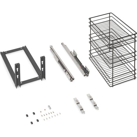 Chariot Coulissant Titane, Fixation inférieure, Fermeture amortie, pour modules de Cuisine de 300mm, Acier, Gris Antracite (1/5)