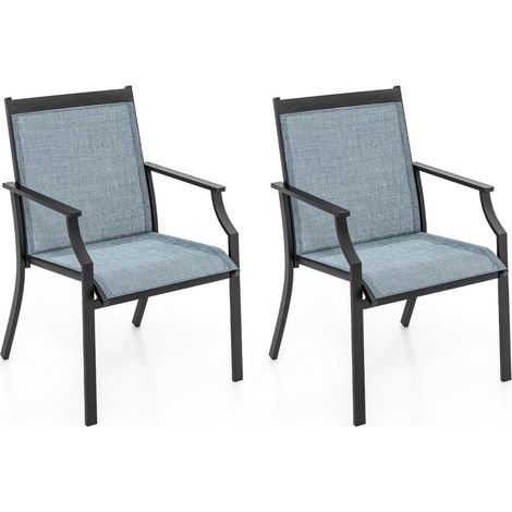 2er-Set Gartenstühle, atmungsaktives Gewebe, Metallgestell, blau