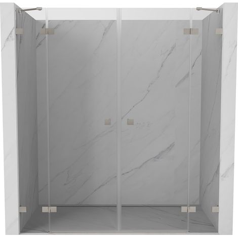 Mexen Lunar Duo-Pendeltüren für Dusche 180 cm, transparent, gebürstetes Nickel - 834D-180-000-97-00