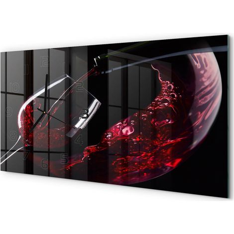 Horloge Murale Salle à Manger 60x30 cm Verre Trempé Design Contemporain Vin rouge (1/5)