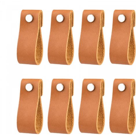 Poignées en cuir pour meubles - Cognac - 8 pcs - 6 x 2 cm - Poignée d'armoire, poignée de porte pour cuisine, salle de bain, armoires, commode, bois (1/5)