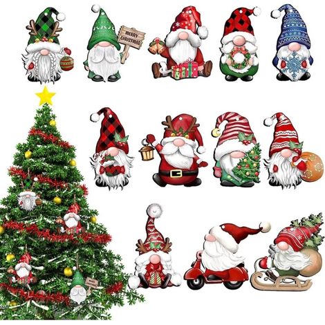 XEPHO 24 Pièces Decoration Sapin Noel en Bois, GNOME de Noel Decoration Noel Interieur Maison Bois, Père Noël Deco Noel Interieur Maison à Suspendre, Sapins de Noël Ornement Pendentif avec Corde