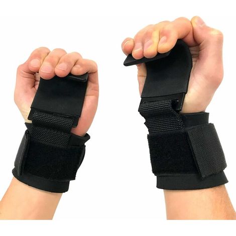 GROOFOO 2pcs Crochet Musculation Poignet - Crochet de Levage en Acier avec Grip Antidérapant - Lifting Straps, Musculation, Fitness, Haltérophilie (1/5)