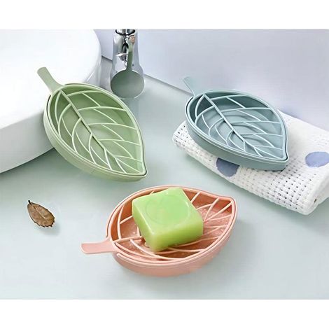 Porte-savon multifonctionnel Portable à Double couche, feuille créative de salle de bains, support de baignoire 3pcs (1/5)