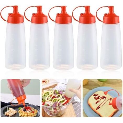 Bouteilles Condiments, 5 pcs 16 oz Assaisonnement Bouteille Sauce, Sauce Bouteilles Distributeur, Bouteilles Condiments Plastique, Bouteille Sauce, Flacons Plastique avec Bouchon, sans BPA